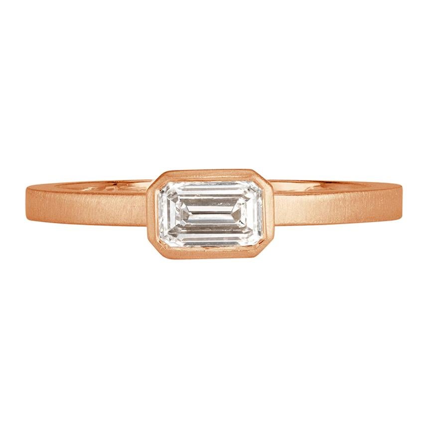 Mark Broumand 0.45 Carat Emerald Cut Bezel Set Diamond Ring in Rose Gold