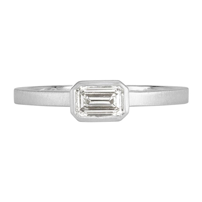Mark Broumand 0.45 Carat Emerald Cut Bezel Set Diamond Ring in White Gold For Sale