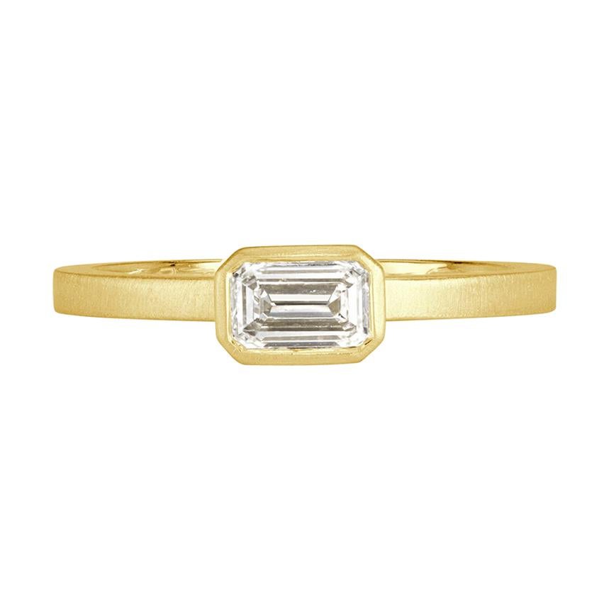 Mark Broumand 0.45 Carat Emerald Cut Bezel Set Diamond Ring in Yellow Gold For Sale