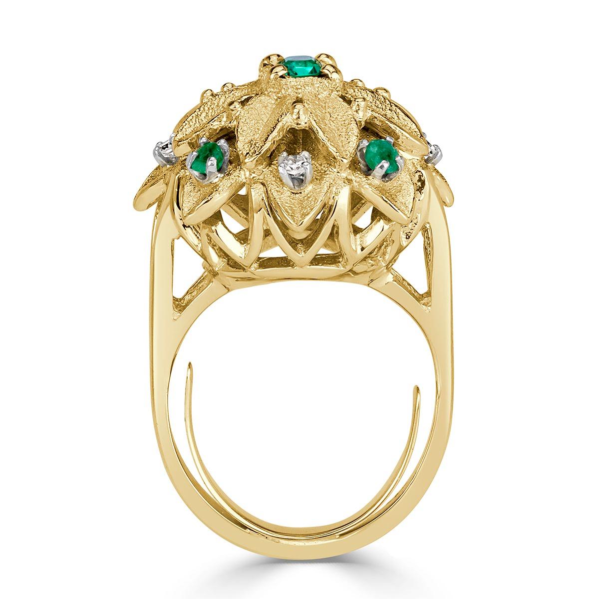 Women's or Men's Mark Broumand 0.48 Carat Emerald and Diamond Vintage Ring For Sale