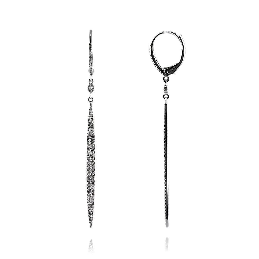 This pair of missile shaped diamond earrings are set with 0.55ct of sparkling single cut diamonds on 14k white gold. The diamonds are certified at G-H, VS2-SI1.
