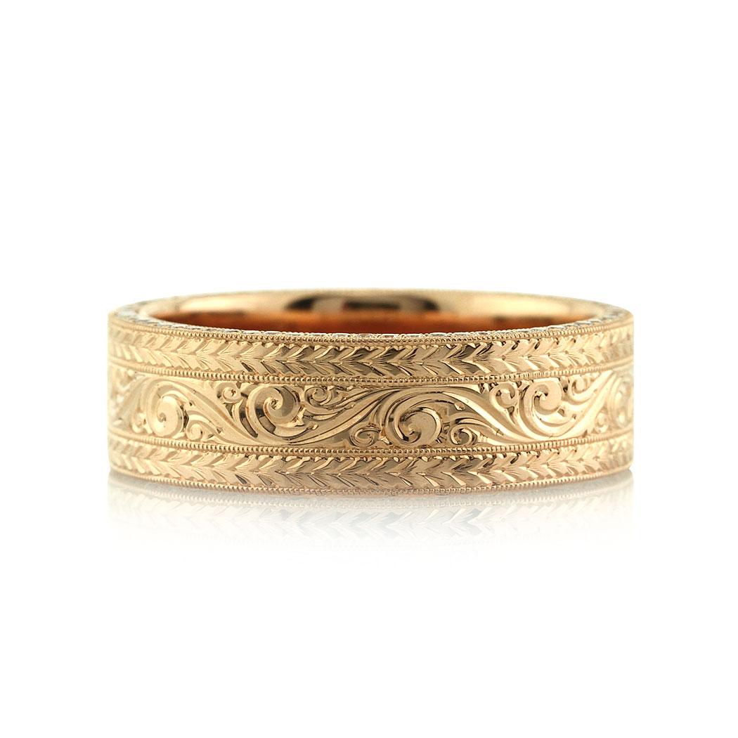 Round Cut Mark Broumand 0.60 Carat Round Brilliant Cut Diamond Men's Engraved Wedding Band
