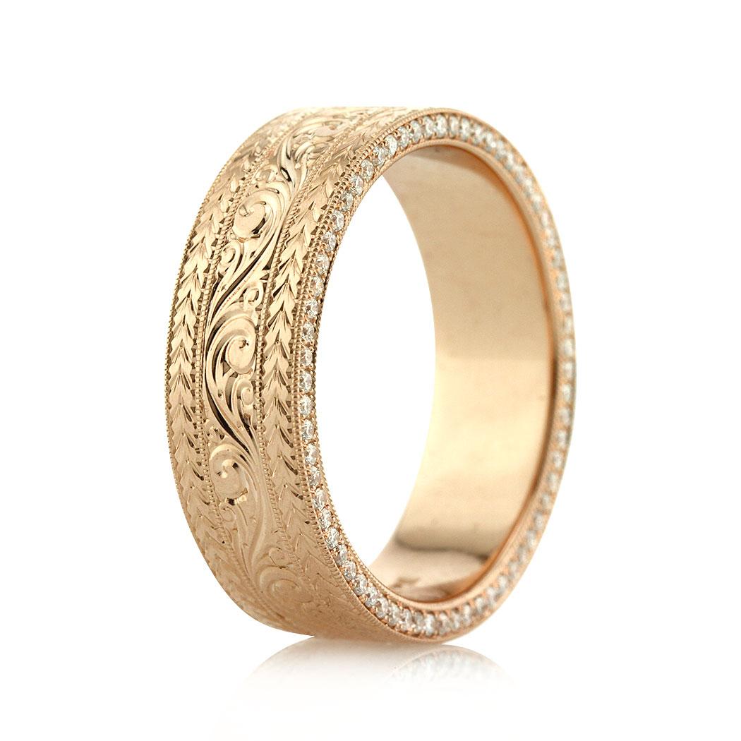 Mark Broumand 0.60 Carat Round Brilliant Cut Diamond Men's Engraved Wedding Band In New Condition In Los Angeles, CA