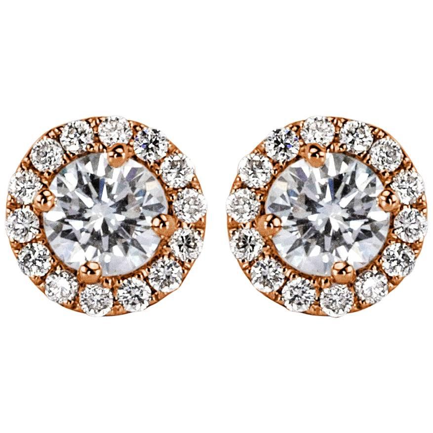 Mark Broumand 0.70 Carat Round Brilliant Cut Diamond Halo Earrings