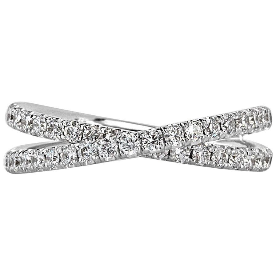 Mark Broumand 0.85 Carat Round Brilliant Cut Diamond Crisscross Ring For Sale