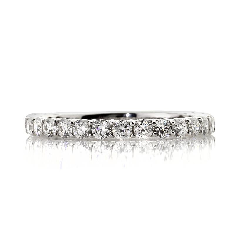 Handcrafted in platinum, this ravishing diamond engagement ring features 0.85ct of round brilliant cut diamonds graded at E-F in color, VS1-VS2 in clarity. Truly perfect to wear on its own or to pair with your engagement ring!
