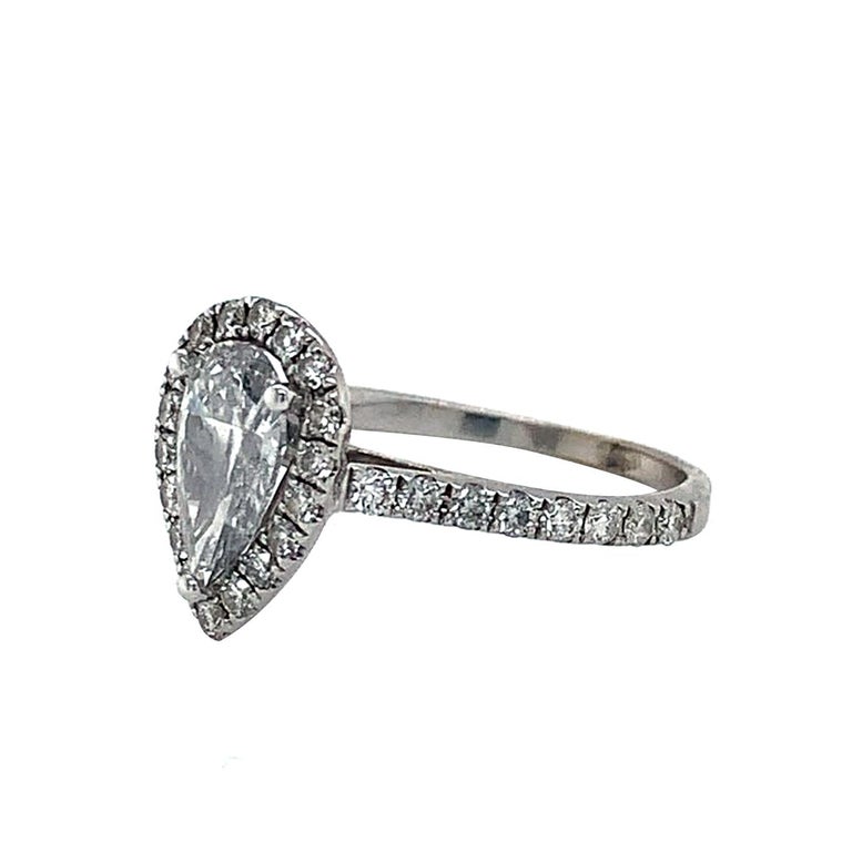 Art Deco Mark Broumand 0.91 Carat Pear Shaped Diamond Round Brilliant Cut Engagement Ring For Sale