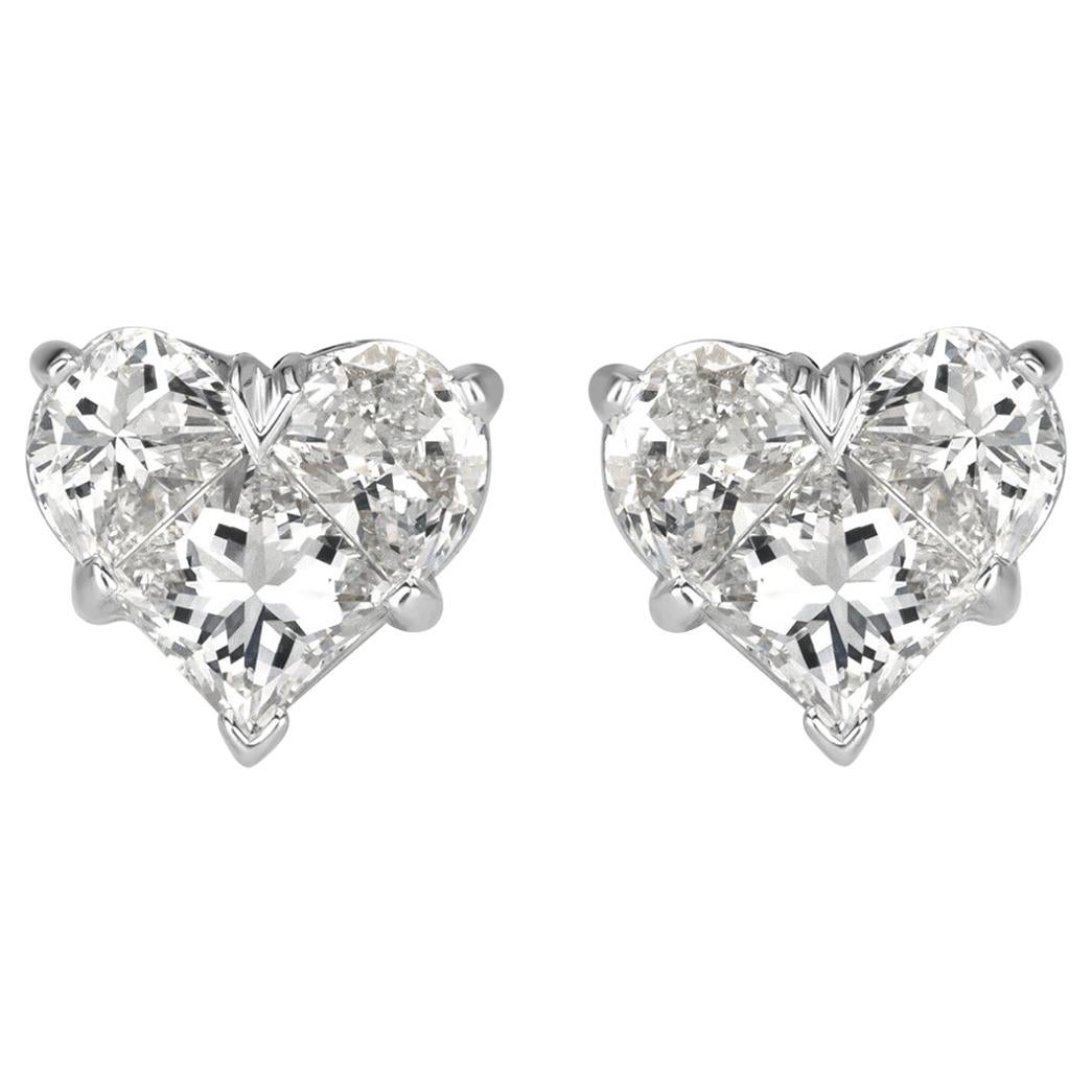 Mark Broumand 0.95 Carat Heart Shaped Diamond Stud Earrings For Sale