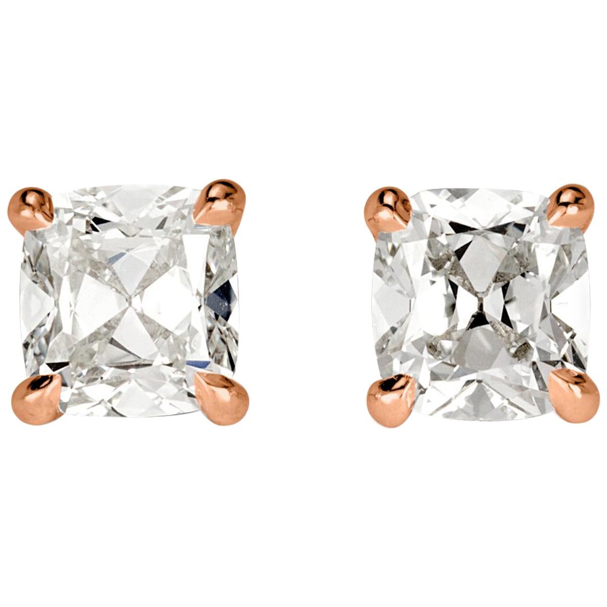 Mark Broumand 1.00 Carat Old Mine Cut Diamond Stud Earrings For Sale