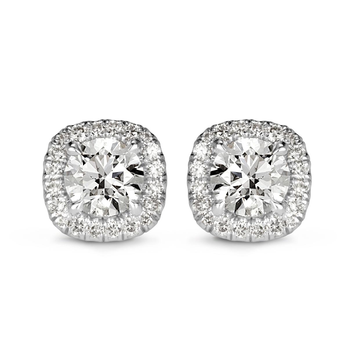 Mark Broumand 1.00 Carat Round Brilliant Cut Diamond Halo Stud Earrings In New Condition For Sale In Los Angeles, CA