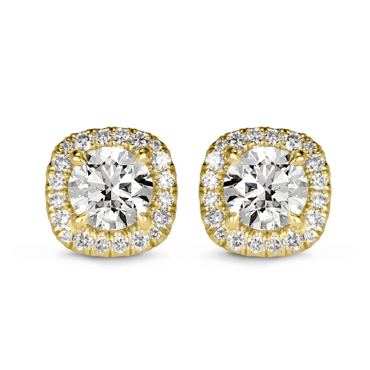 Mark Broumand 1.00 Carat Round Brilliant Cut Diamond Halo Stud Earrings In New Condition For Sale In Los Angeles, CA