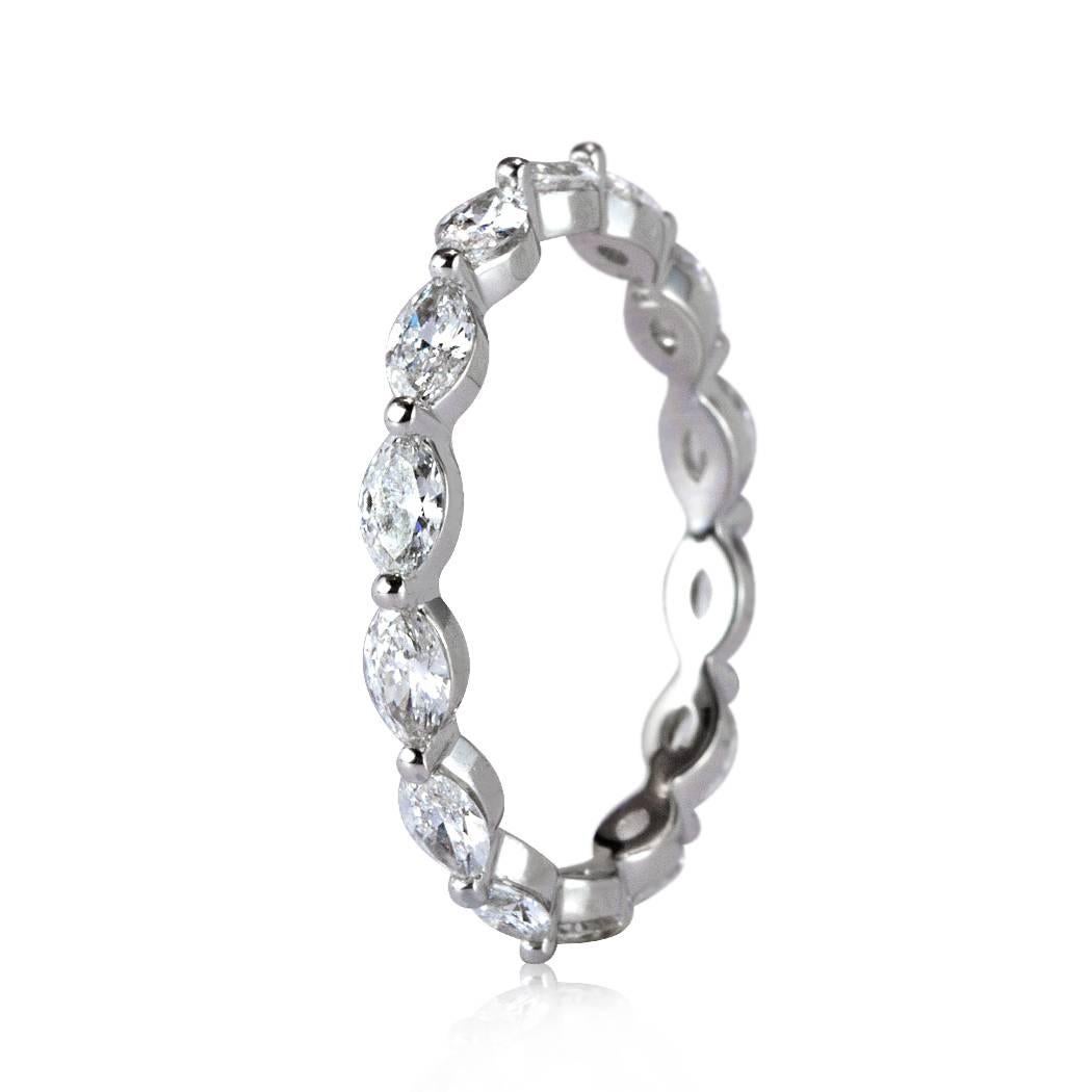 This exquisite diamond eternity band features 1.00ct of marquise cut diamonds graded at E-F, VS1-VS2. They are beautifully set in platinum. All eternity bands are shown in a size 6.5. We custom craft each eternity band and will create the same