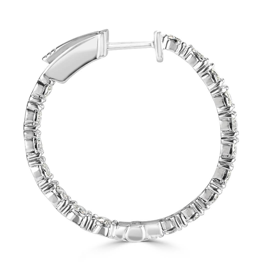 Modern Mark Broumand 1.00ct Round Brilliant Cut Diamond Hoop Earrings in 14k White Gold