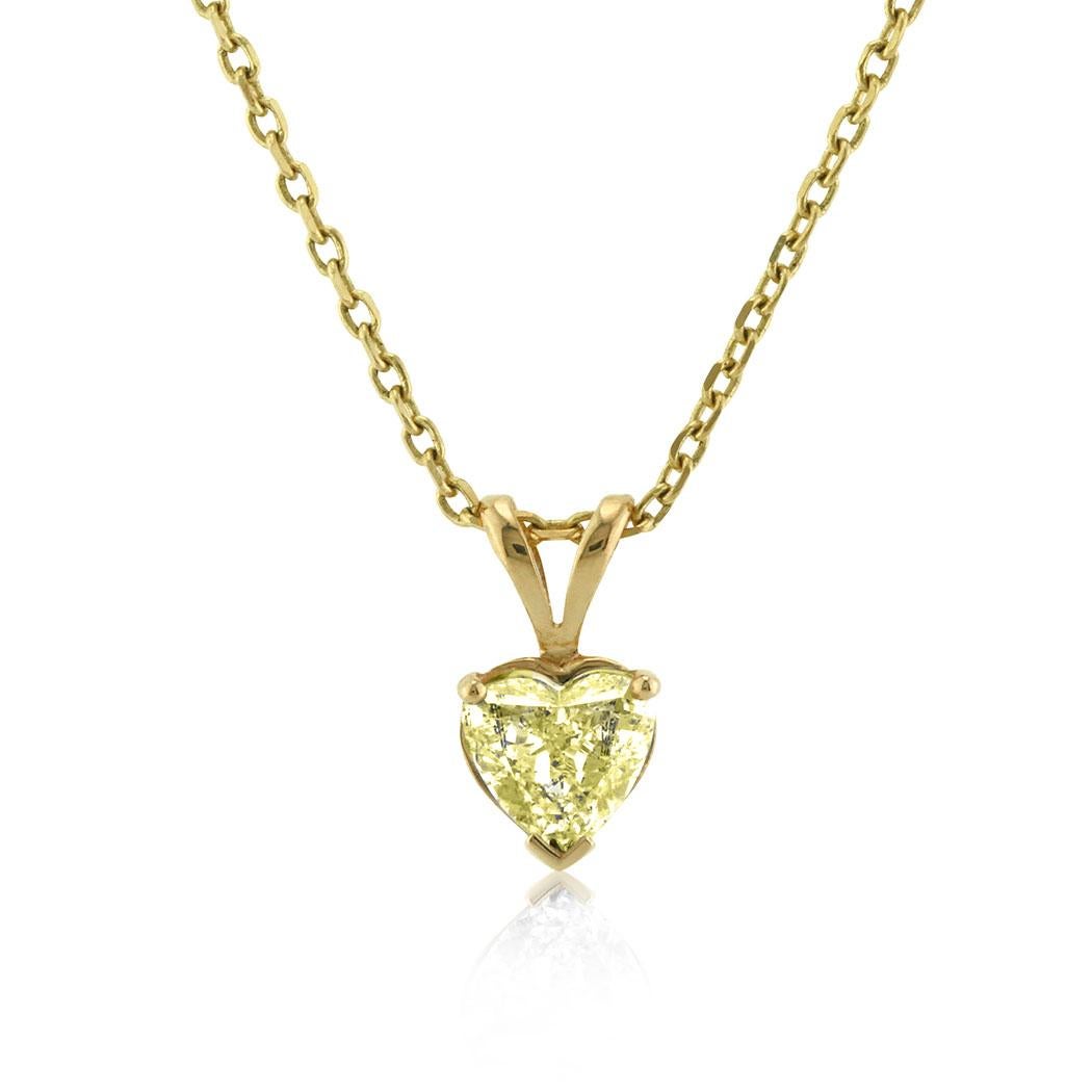 Modern Mark Broumand 1.01 Carat Fancy Light Yellow Heart Shaped Diamond Pendant For Sale