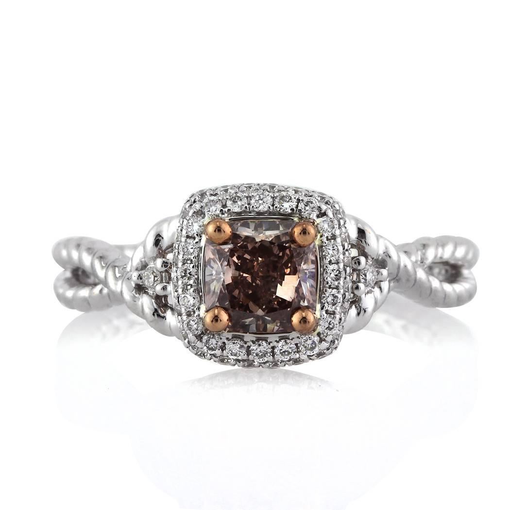 Mark Broumand 1.03 Carat Fancy Dark Brown Cushion Cut Diamond Engagement Ring