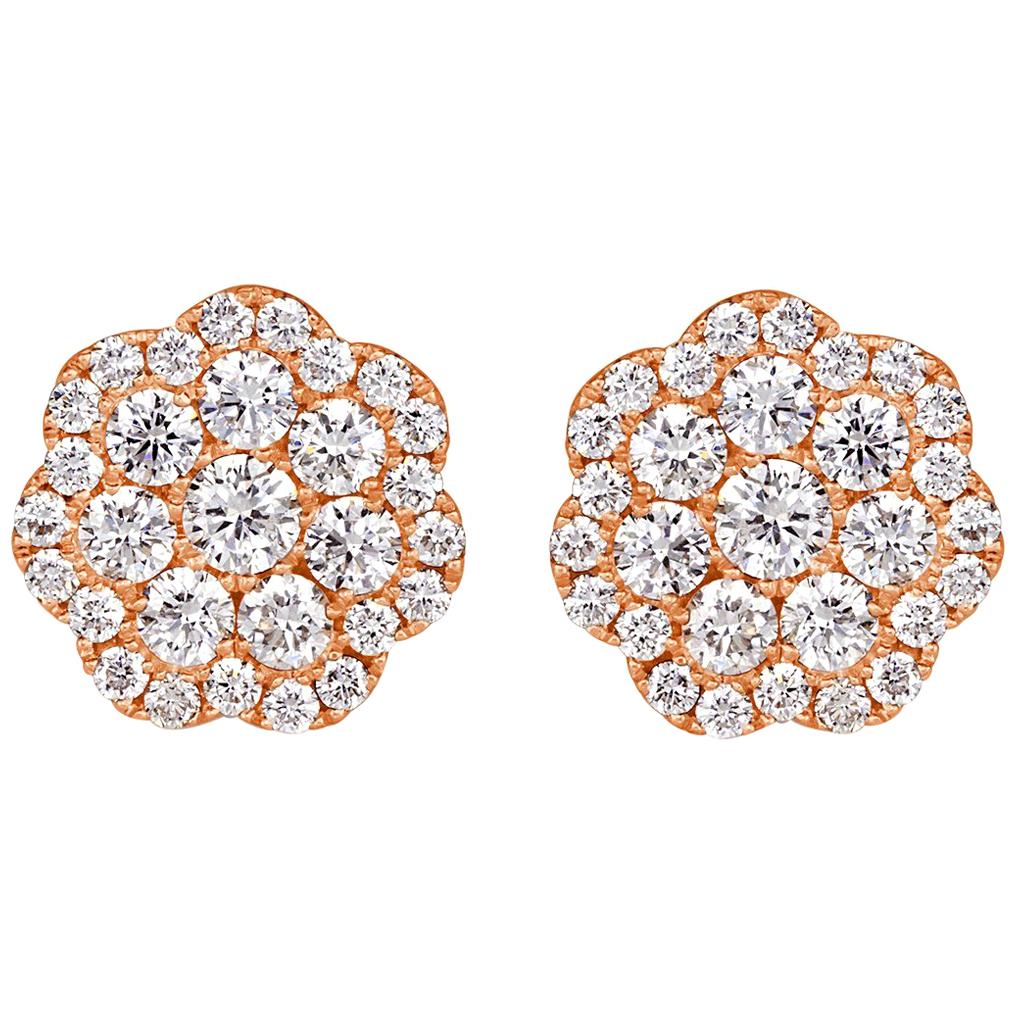 Mark Broumand 1.03 Carat Round Brilliant Cut Diamond Floral Stud Earrings For Sale