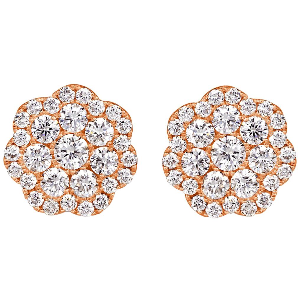 Mark Broumand 1.03 Carat Round Brilliant Cut Diamond Floral Stud Earrings For Sale