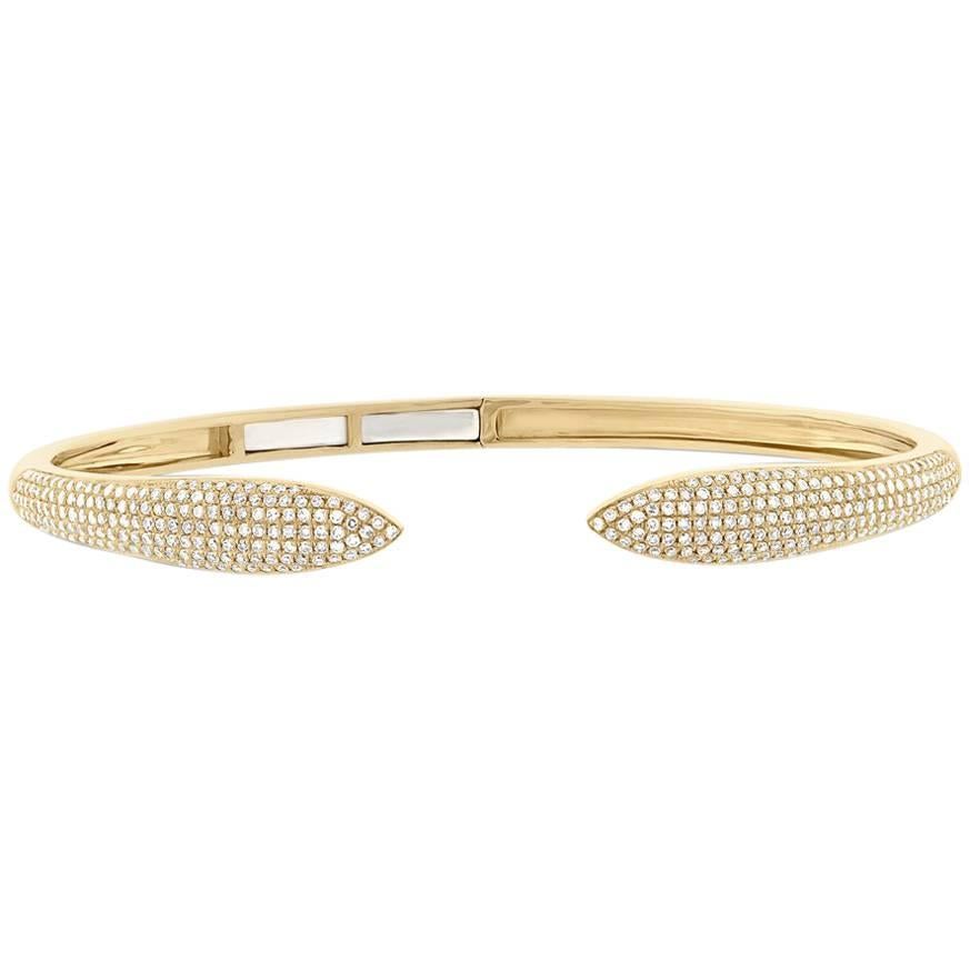 Mark Broumand 1,08 Karat Rundschliff Diamant-Krallen-Manschettenarmband aus 14 Karat Gold