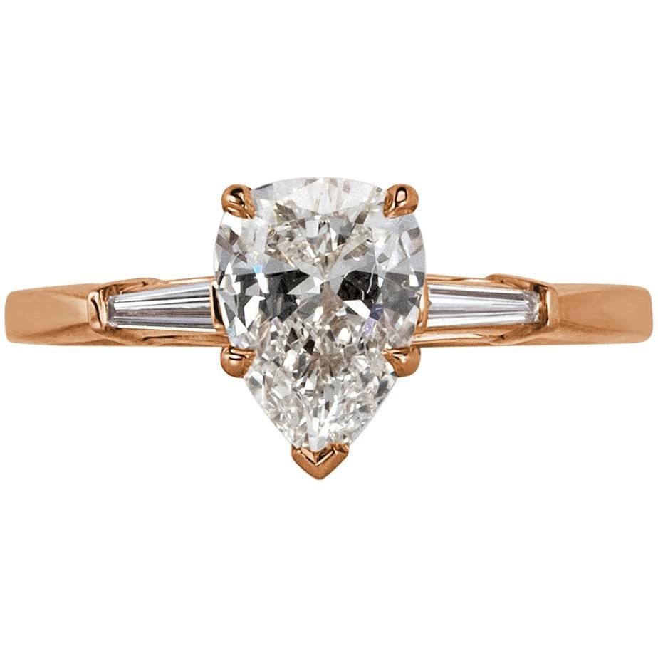 Mark Broumand 1.18 Carat Pear Shaped Diamond Three-Stone Engagement Ring