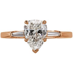 Mark Broumand 1.18 Carat Pear Shaped Diamond Three-Stone Engagement Ring