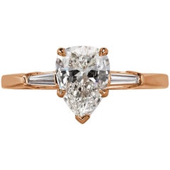 Mark Broumand 1.18 Carat Pear Shaped Diamond Three-Stone Engagement Ring