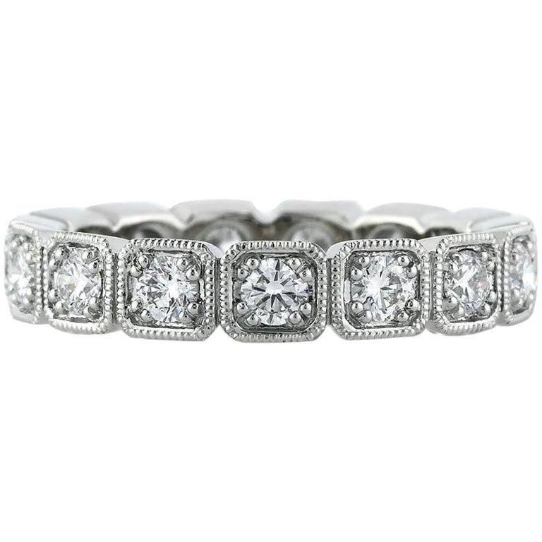 Taille ronde Mark Broumand, anneau d'éternité en platine avec diamants taille brillant rond de 1,20 carat en vente