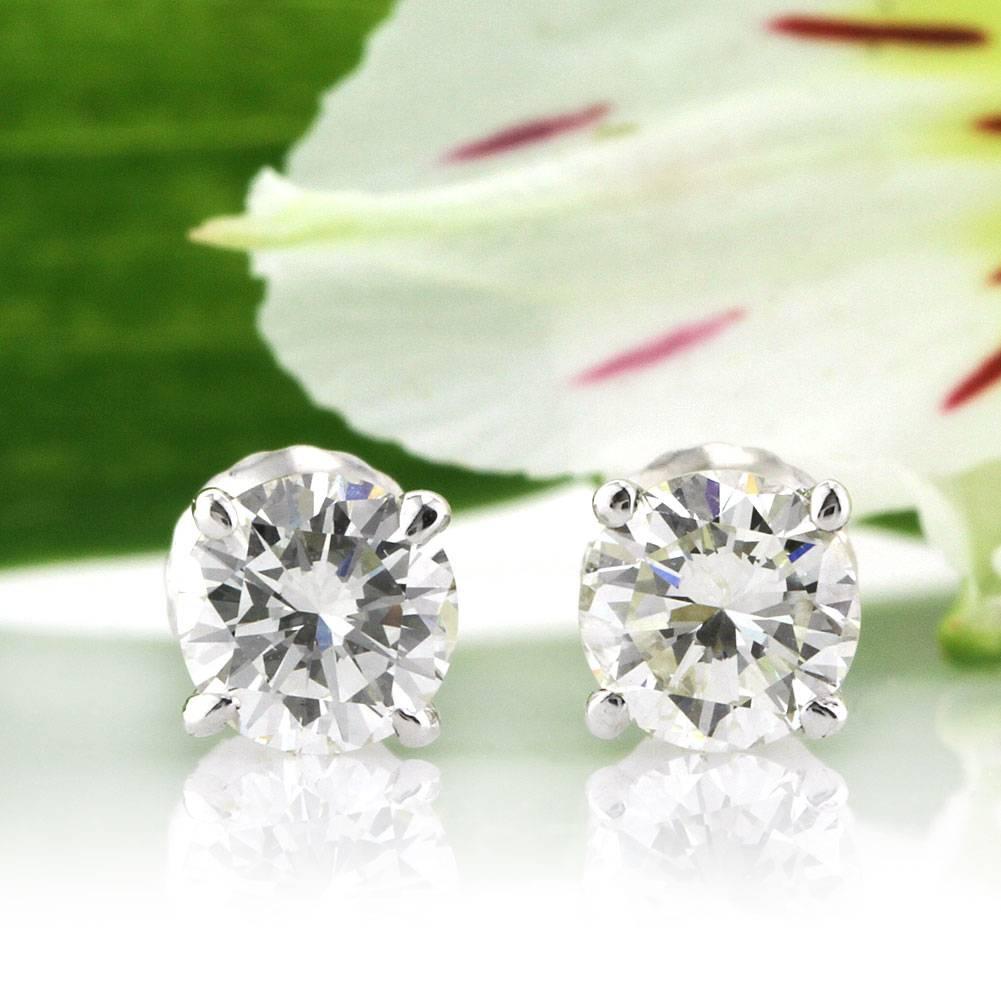 Modern Mark Broumand 1.21ct Round Brilliant Cut Diamond Stud Earrings in 14k White Gold For Sale