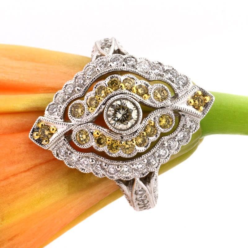 Modern Mark Broumand 1.25 Carat Fancy Yellow Round Brilliant Cut Diamond Ring For Sale