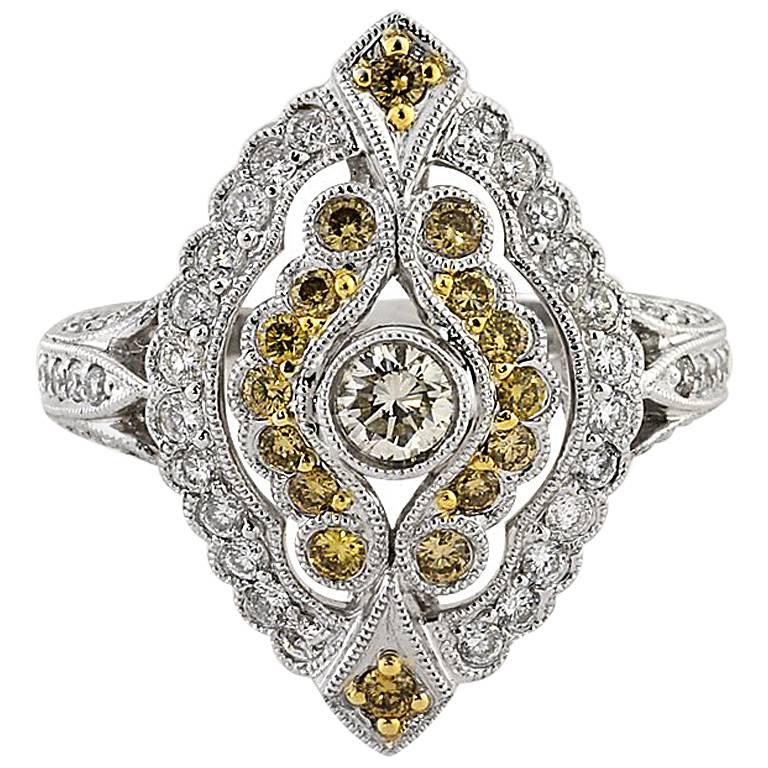 Mark Broumand 1.25 Carat Fancy Yellow Round Brilliant Cut Diamond Ring For Sale
