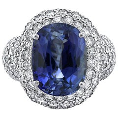 Mark Broumand 12.94 Carat Oval Cut Ceylon Sapphire and Diamond Right-Hand Ring