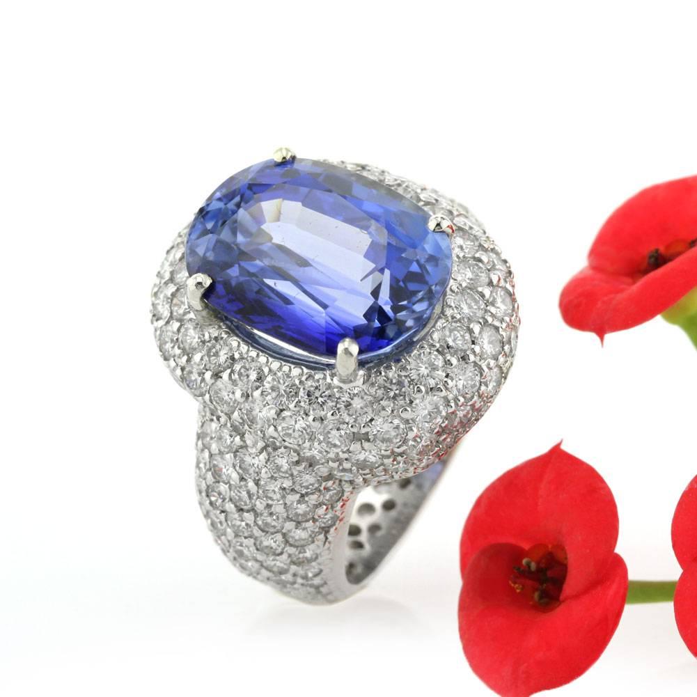 Edwardian Mark Broumand 12.94 Carat Oval Cut Ceylon Sapphire and Diamond Right-Hand Ring