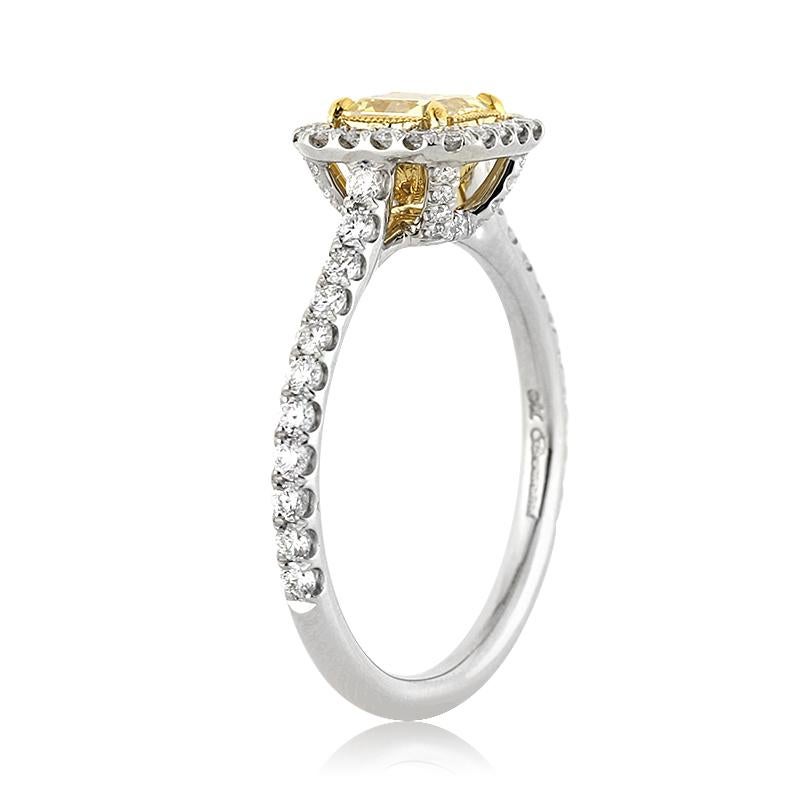 Mark Broumand 1.30 Carat Fancy Intense Yellow Radiant Cut Diamond Ring In New Condition For Sale In Los Angeles, CA