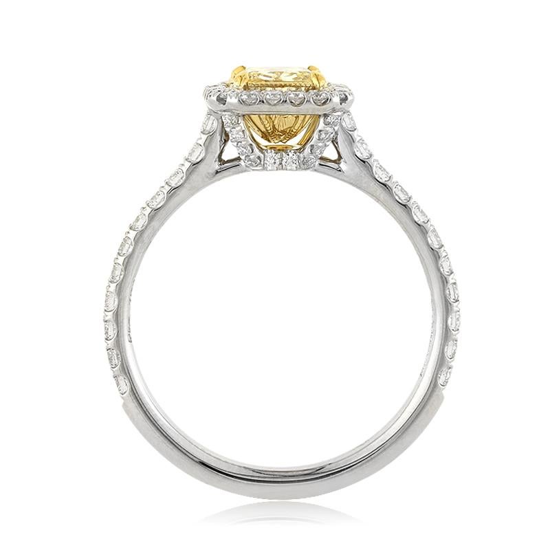 Women's or Men's Mark Broumand 1.30 Carat Fancy Intense Yellow Radiant Cut Diamond Ring For Sale