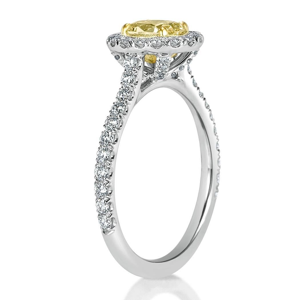 Modern Mark Broumand 1.30 Carat Fancy Yellow Oval Cut Diamond Engagement Ring