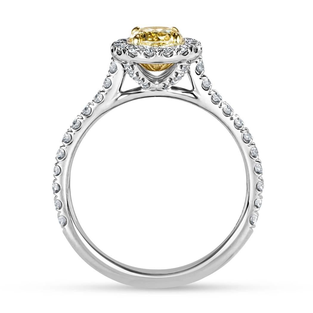 Mark Broumand 1.30 Carat Fancy Yellow Oval Cut Diamond Engagement Ring In New Condition In Los Angeles, CA