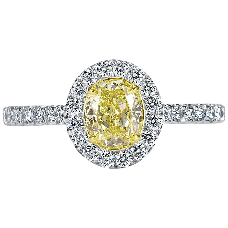 Mark Broumand 1.30 Carat Fancy Yellow Oval Cut Diamond Engagement Ring