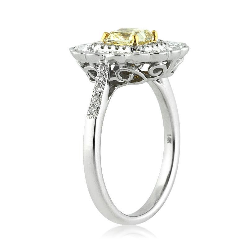 Mark Broumand 1.32 Carat Fancy Intense Yellow Radiant Cut Diamond Ring In New Condition In Los Angeles, CA