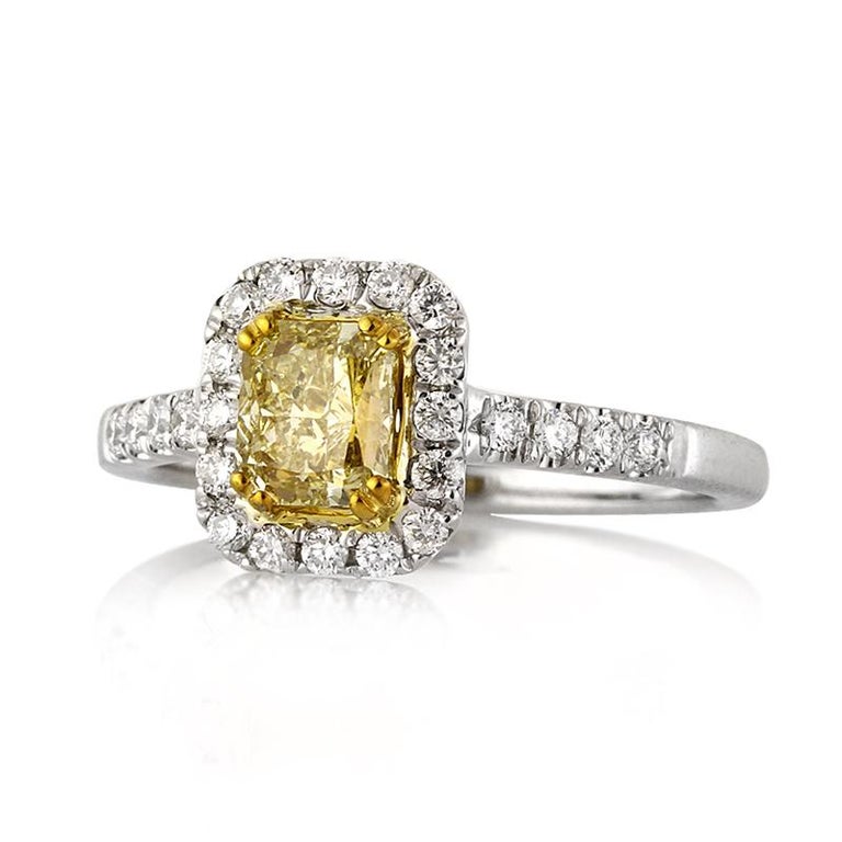 Mark Broumand 1.33 Carat Fancy Intense Yellow Radiant Cut Diamond Ring ...
