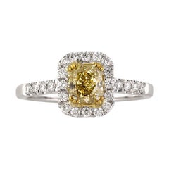 Mark Broumand 1.33 Carat Fancy Intense Yellow Radiant Cut Diamond Ring