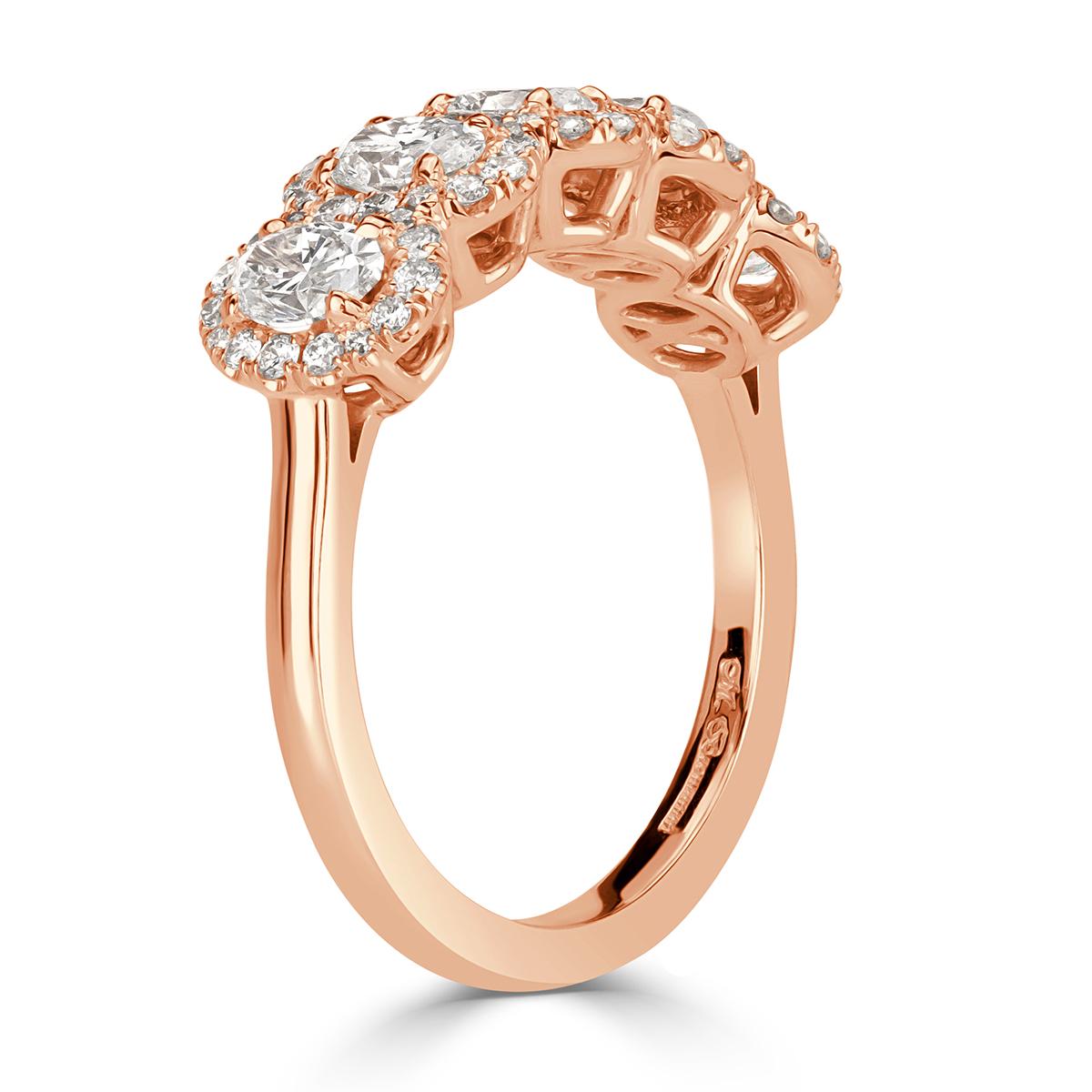 Mark Broumand 1.33 Carat Oval Cut Diamond Five-Stone Ring in 18 Karat Rose Gold In New Condition For Sale In Los Angeles, CA