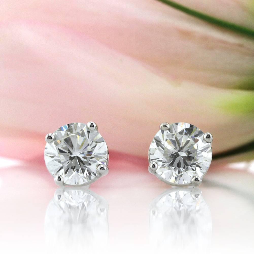 Round Cut Mark Broumand 1.41ct Round Brilliant Cut Diamond Stud Earrings in 14k White Gold For Sale