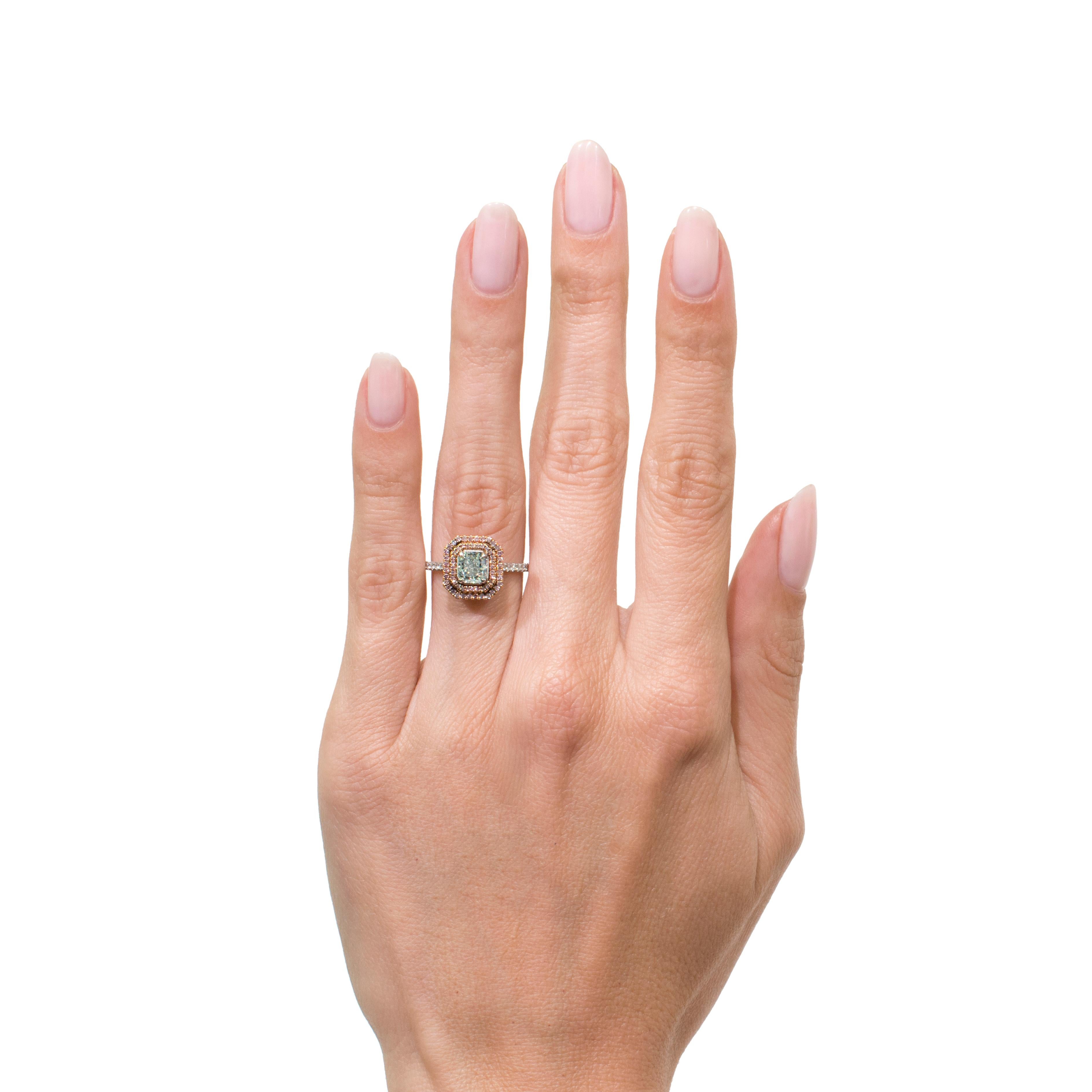 Mark Broumand 1.42 Carat Fancy Light Blue Radiant Cut Diamond Engagement Ring For Sale 2