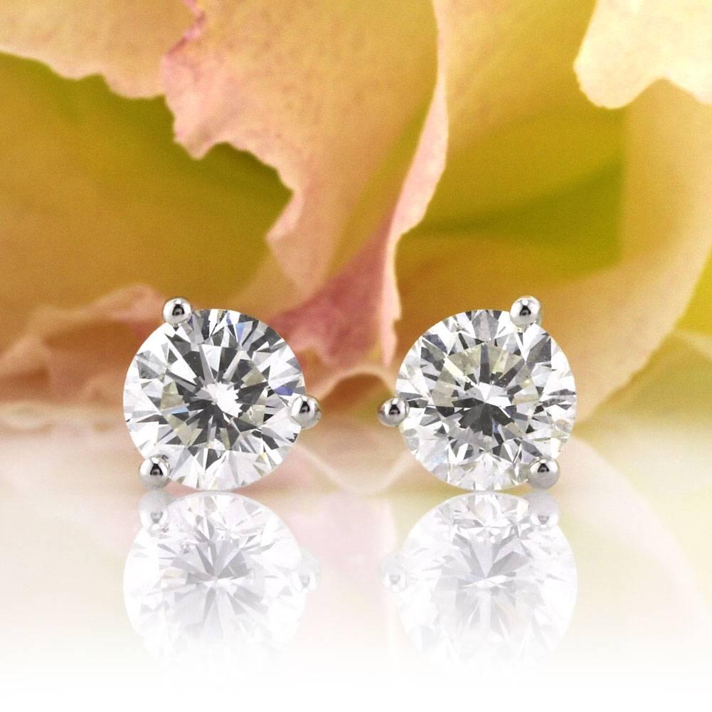 Modern Mark Broumand 1.43ct Round Brilliant Cut Diamond Stud Earrings in 14k White Gold For Sale