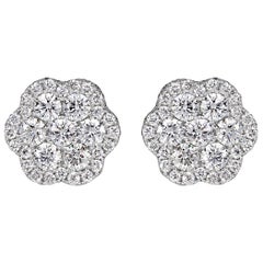 Mark Broumand 1.44 Carat Round Brilliant Cut Diamond Floral Stud Earrings
