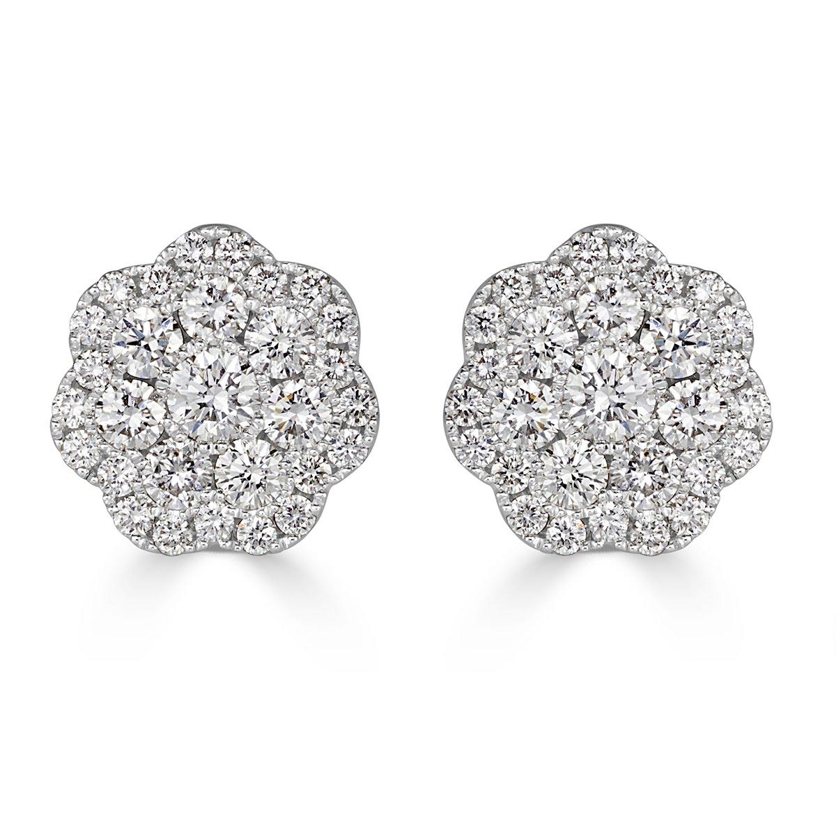 Mark Broumand 1.50 Carat Round Brilliant Cut Diamond Floral Halo Stud Earrings In New Condition For Sale In Los Angeles, CA