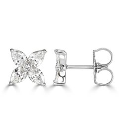Mark Broumand 1.50 Carat Diamond Floral Stud Earrings