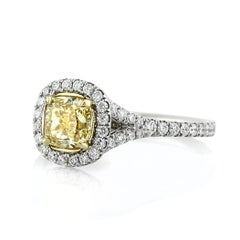 Mark Broumand 1.57 Carat Fancy Yellow Cushion Cut Diamond Engagement Ring