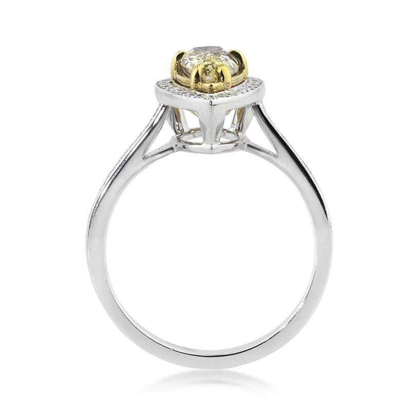 Modern Mark Broumand 1.61 Carat Fancy Light Yellow Pear Shaped Diamond Engagement Ring