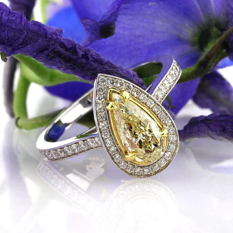 Pear Cut Mark Broumand 1.61 Carat Fancy Light Yellow Pear Shaped Diamond Engagement Ring