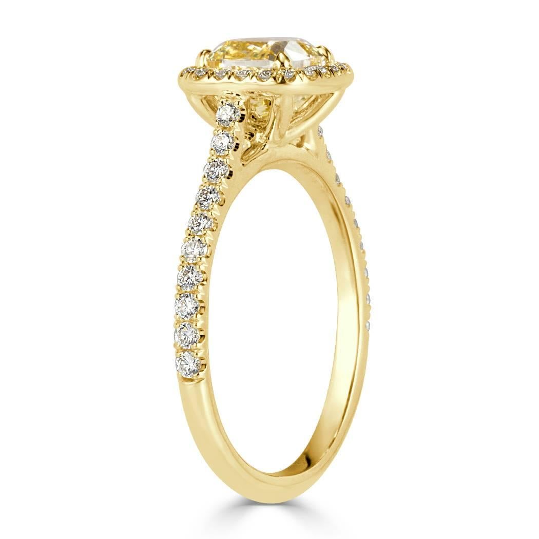 Modern Mark Broumand 1.61 Carat Fancy Light Yellow Cushion Cut Diamond Engagement Ring